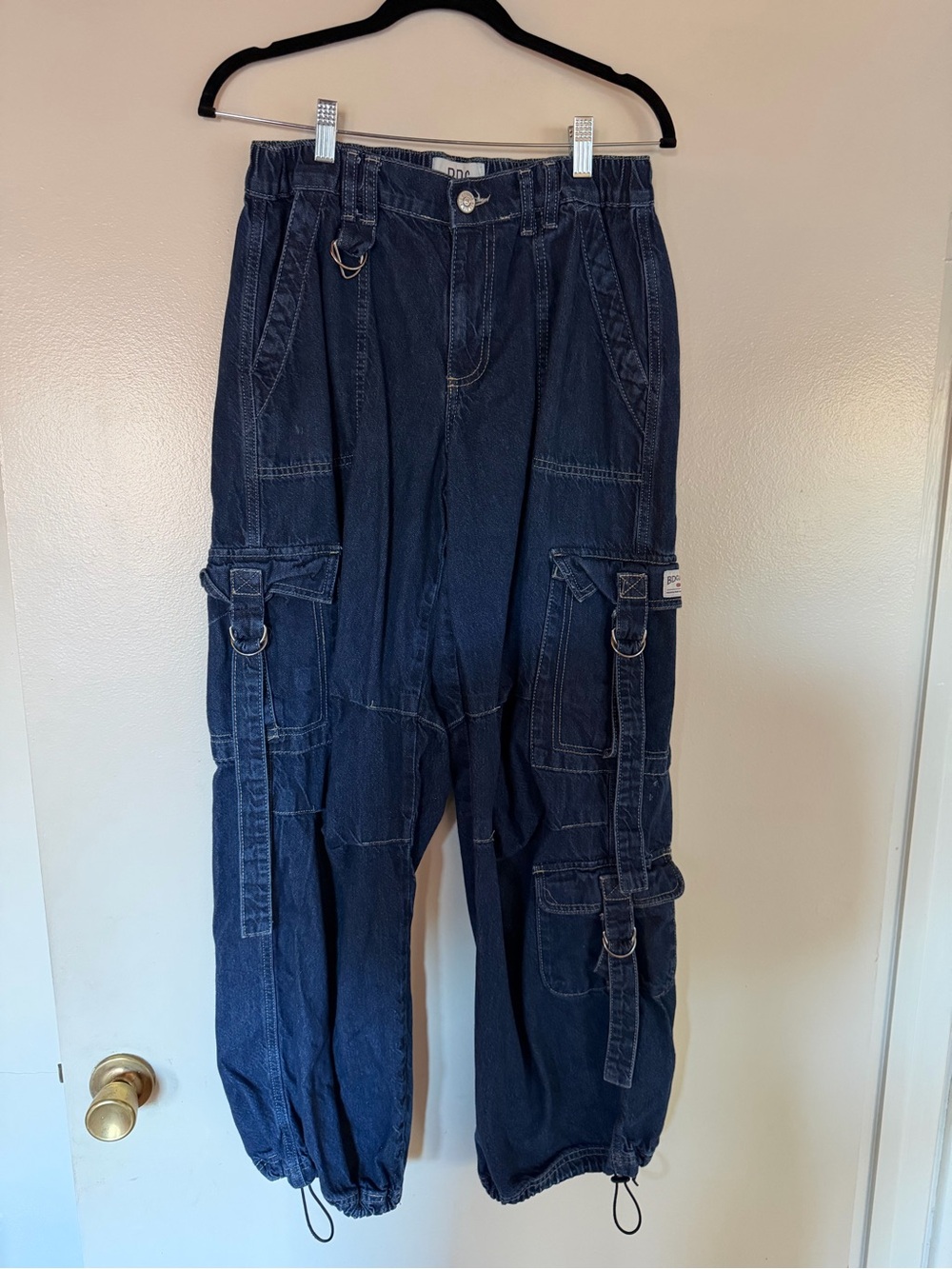 BDG Dark Blue Relaxed Cargo Jeans with Utility Straps